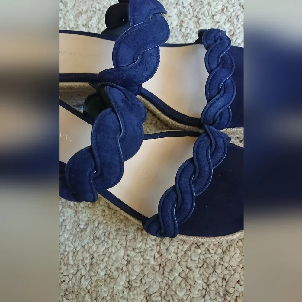 Stuart Weitzman navy Blue Twist Suede  Wedge Sandals size 6.5 - Picture 7 of 13